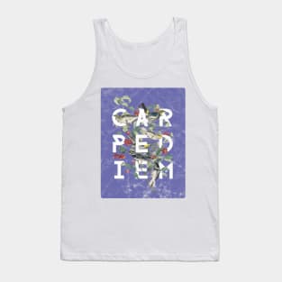 Carpe Diem - Modern Typography with Vintage Birds in Periwinkle Tank Top